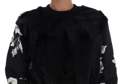 Dolce &amp; Gabbana Floral Brocade Black Fur Sweater