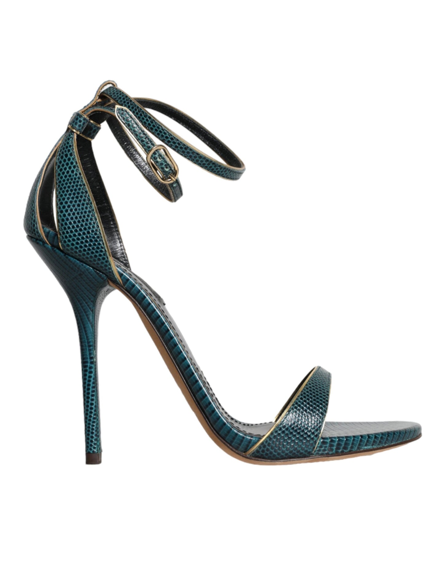 Dolce & Gabbana Dark Green Calf Leather Heels Sandals Shoes