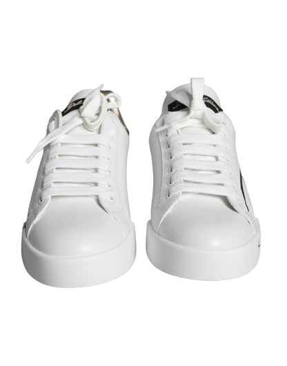 Dolce &amp; Gabbana White Gold Portofino Low Top Leather Sneakers Shoes