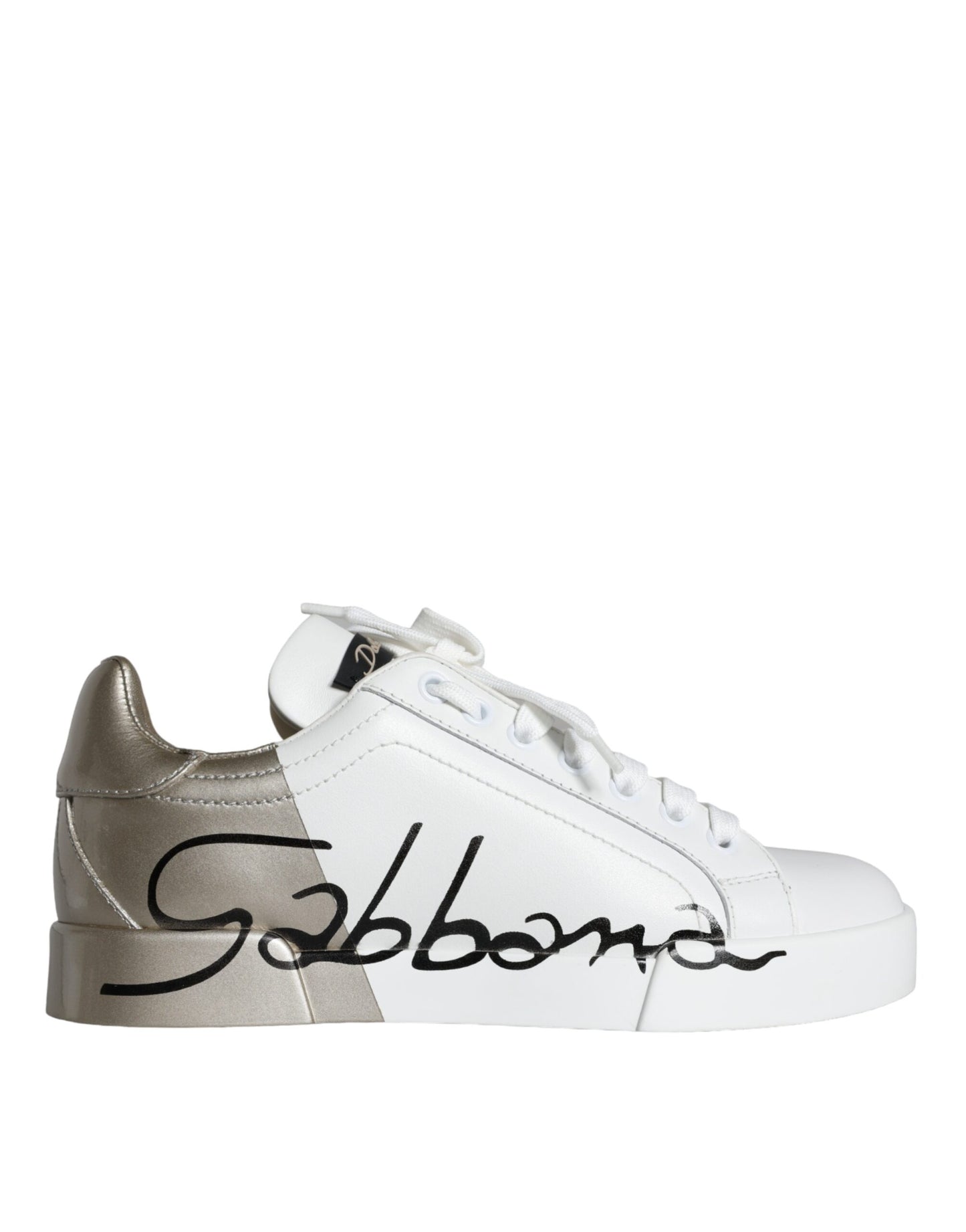 Dolce &amp; Gabbana White Gold Portofino Low Top Leather Sneakers Shoes