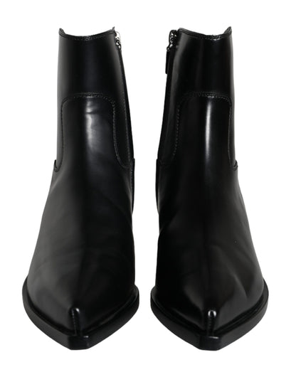 Dolce &amp; Gabbana Black Leather Ankle Boots Booties Shoes