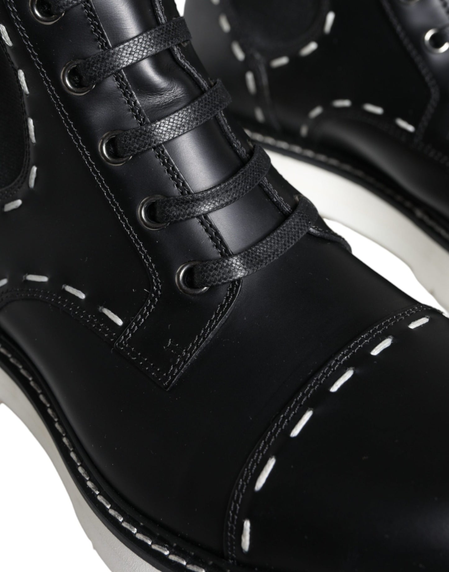 Dolce &amp; Gabbana Black Leather Combat Mid Calf Boots Shoes