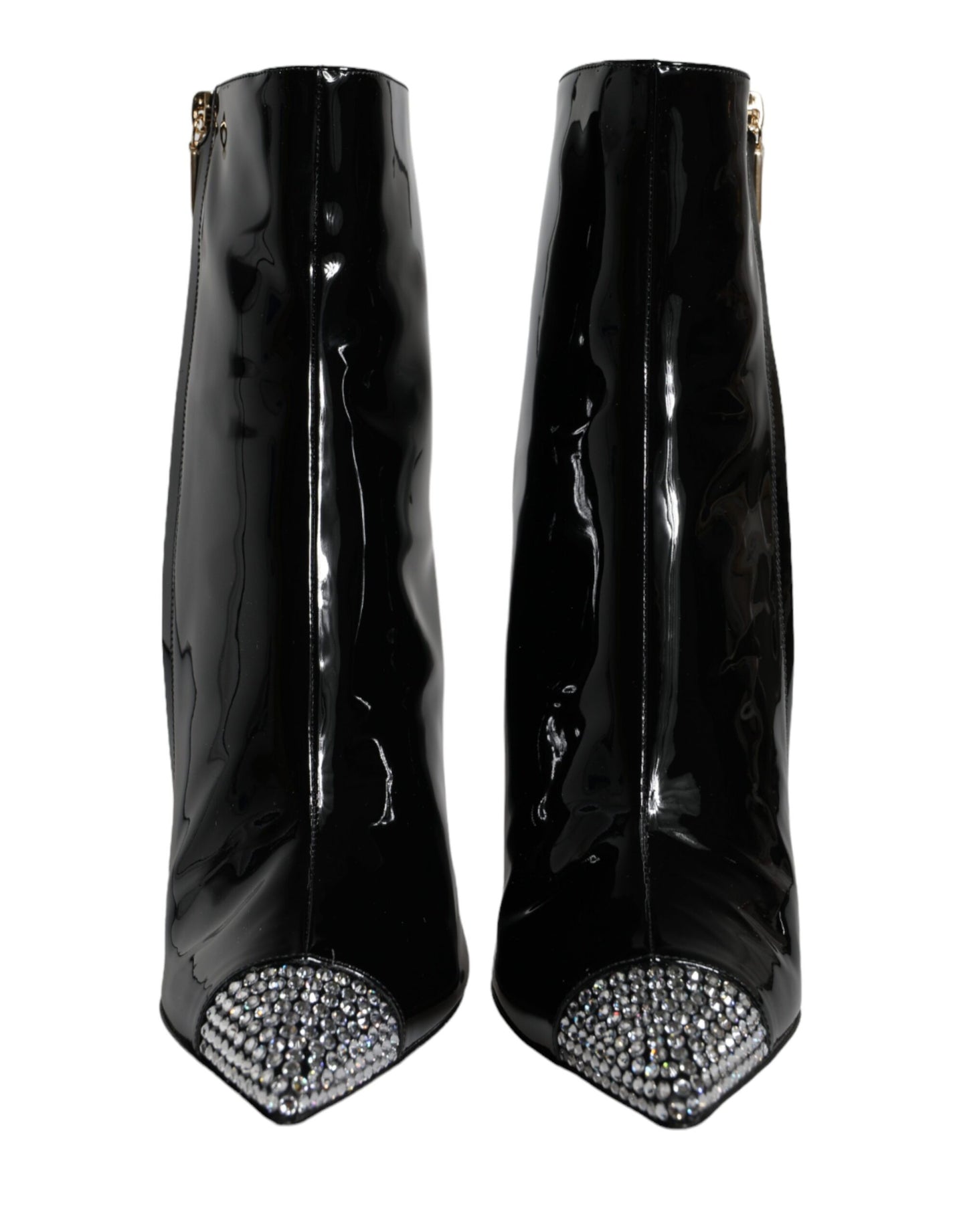 Dolce &amp; Gabbana Black Patent Leather Crystal Heel Boots Shoes