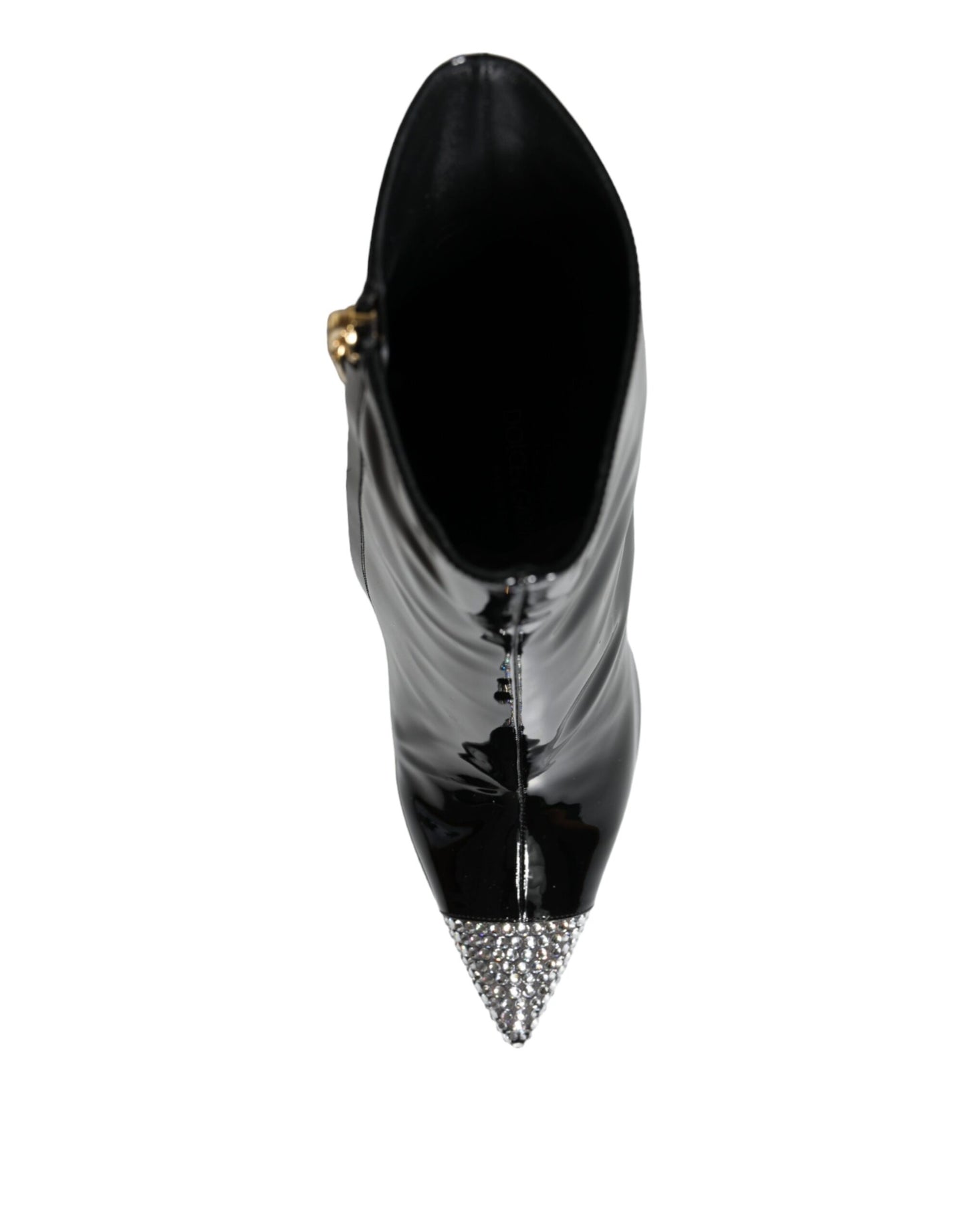 Dolce &amp; Gabbana Black Patent Leather Crystal Heel Boots Shoes