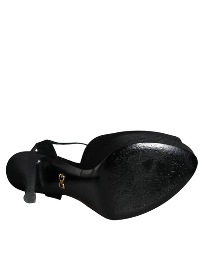 Dolce &amp; Gabbana Black Leather Platform Heels Sandals Shoes