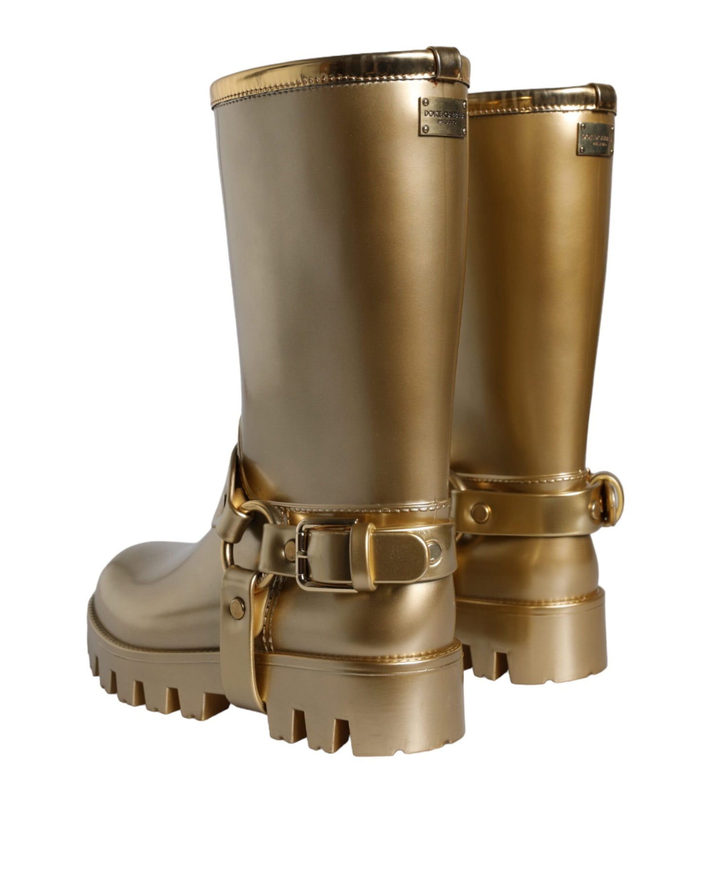 Dolce &amp; Gabbana Metallic Gold Rubber PVC Rain Boots Shoes