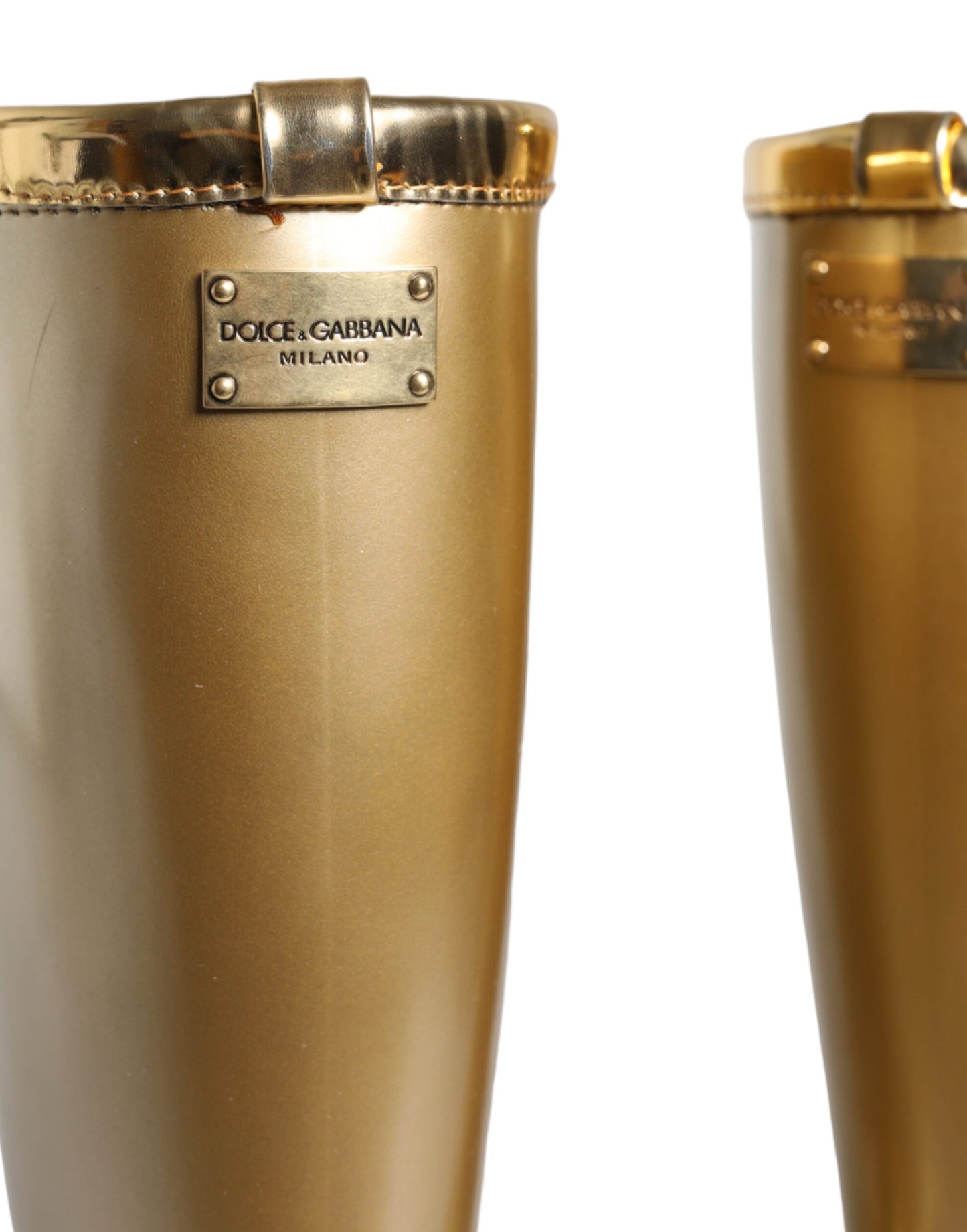 Dolce &amp; Gabbana Metallic Gold Rubber PVC Rain Boots Shoes