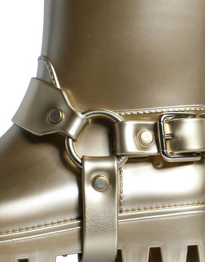 Dolce &amp; Gabbana Metallic Gold Rubber PVC Rain Boots Shoes