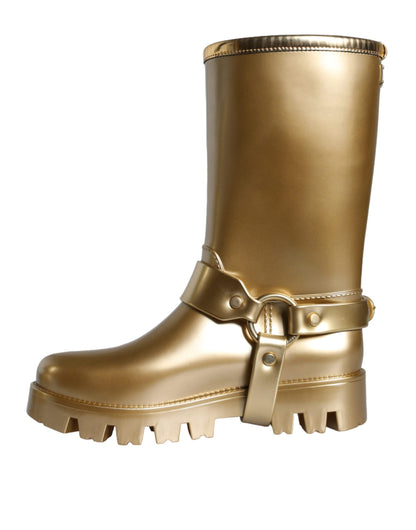 Dolce &amp; Gabbana Metallic Gold Rubber PVC Rain Boots Shoes