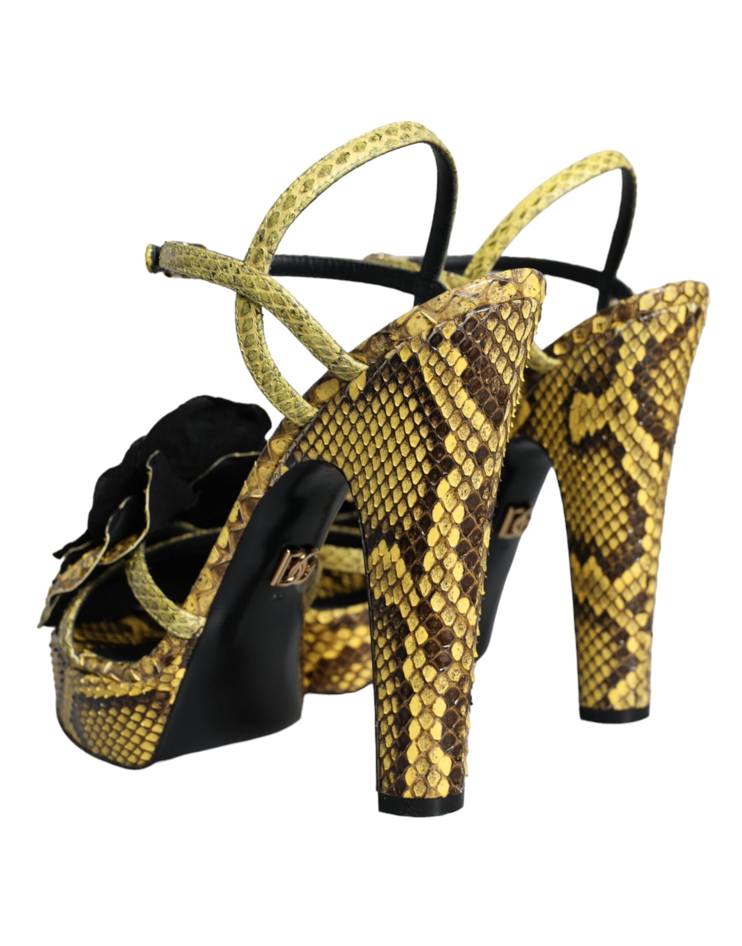 Dolce & Gabbana Yellow Exotic Leather Ankle Strap Heels Sandals Shoes