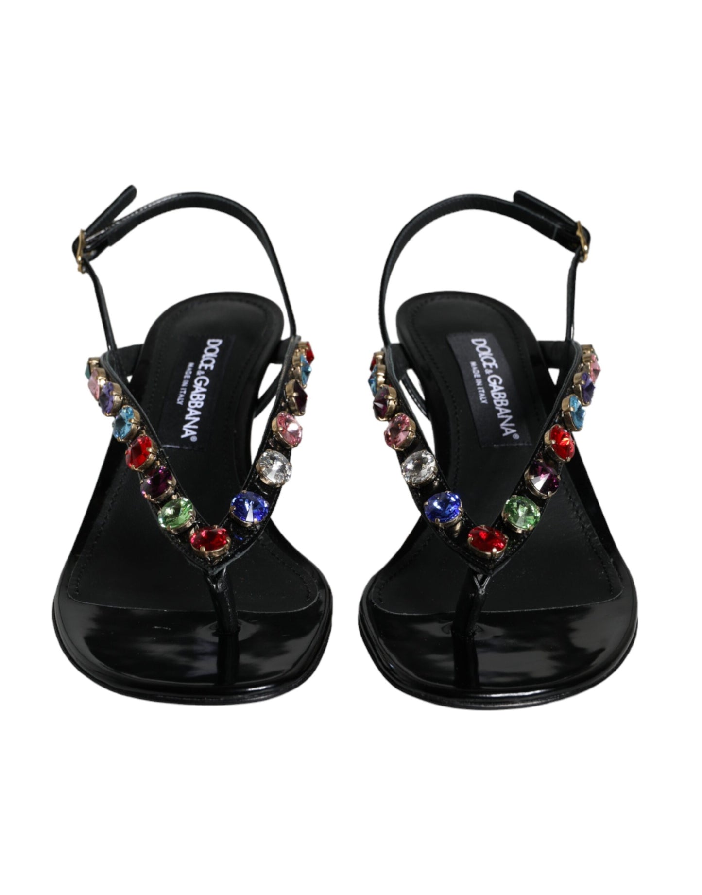 Dolce & Gabbana Black Leather Crystal Slingback Sandals Shoes