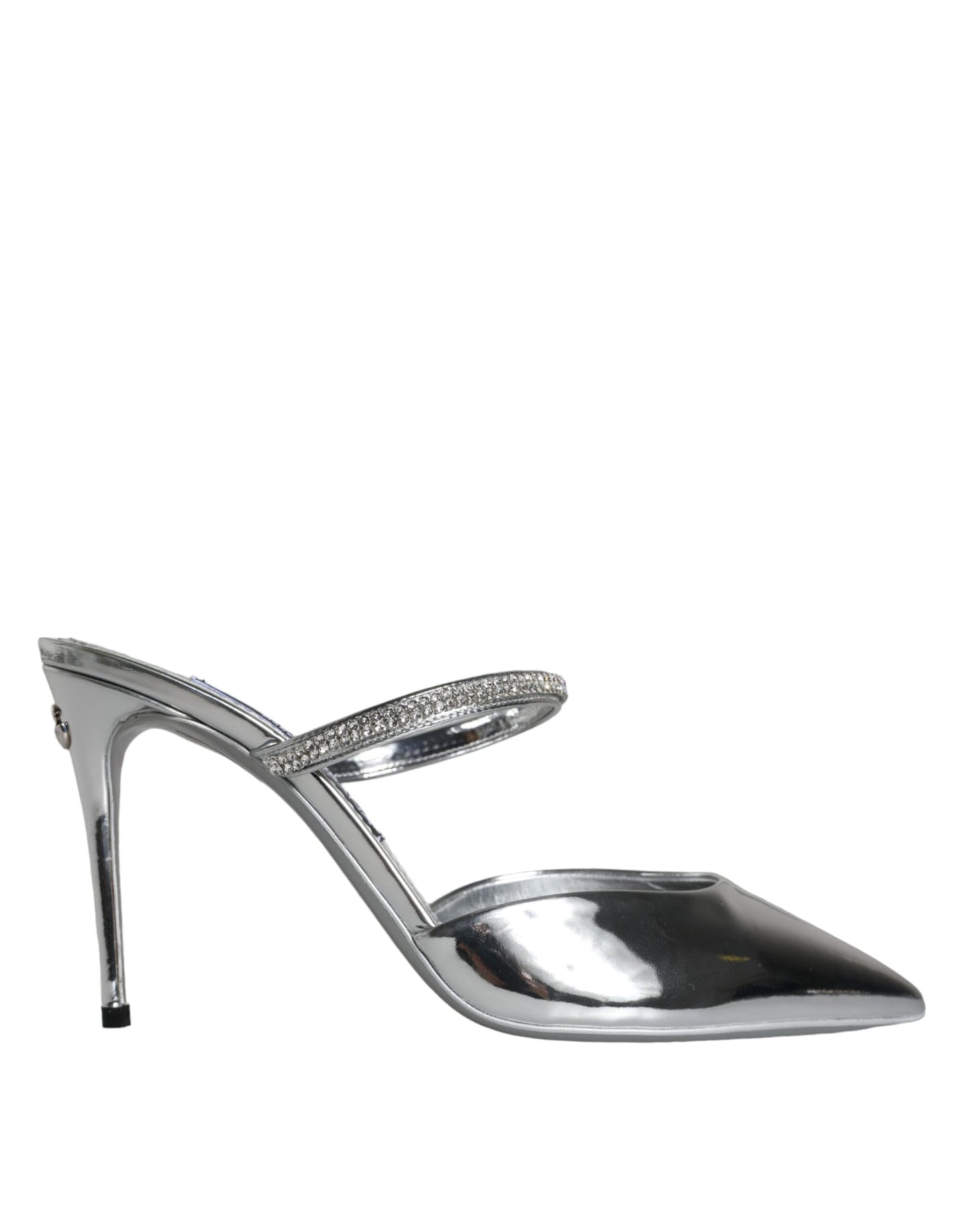 Dolce &amp; Gabbana Silver Crystal Leather Slip On Sandals Shoes