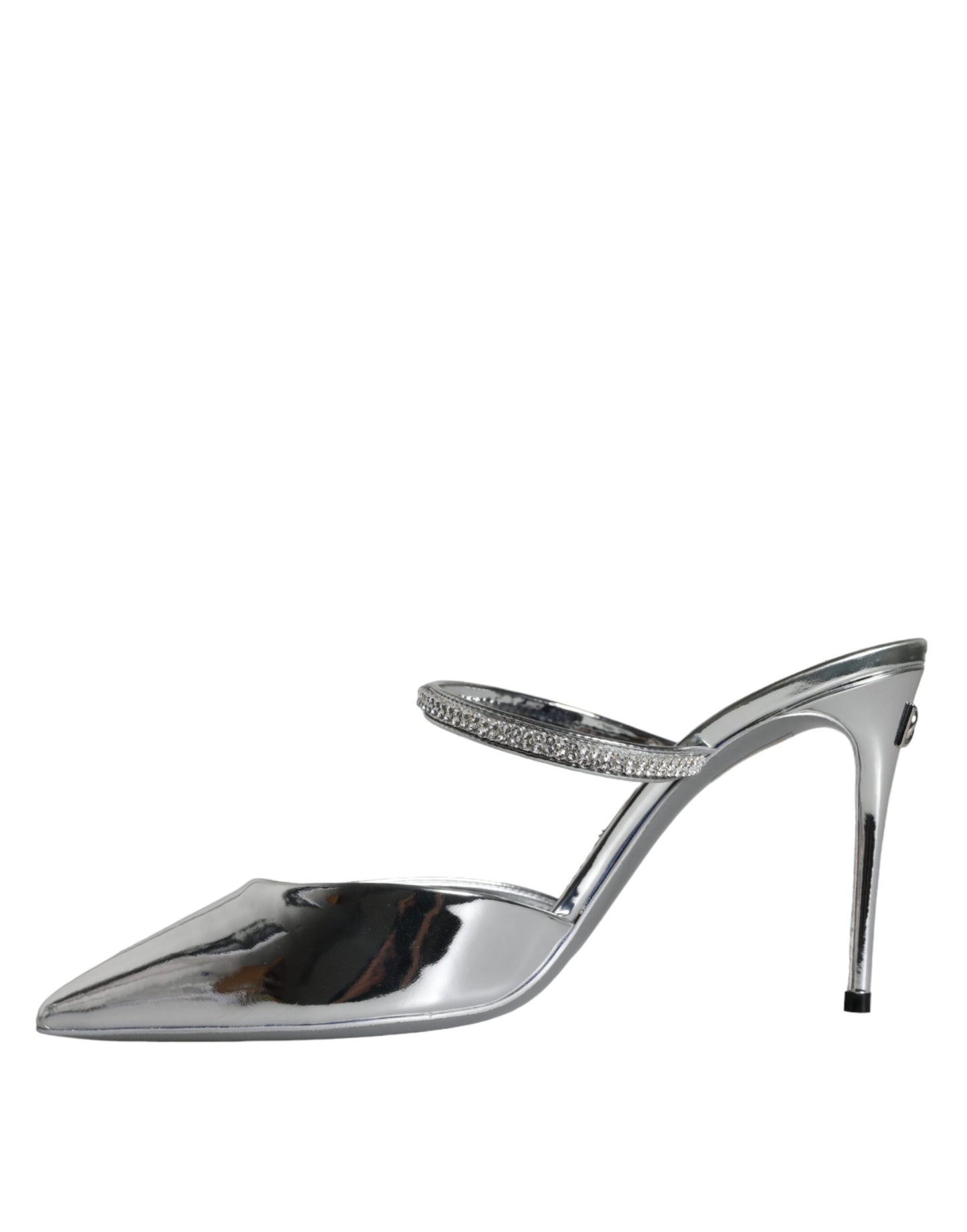 Dolce &amp; Gabbana Silver Crystal Leather Slip On Sandals Shoes