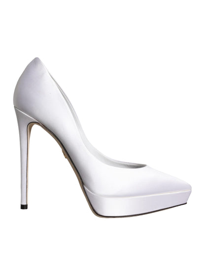 Dolce & Gabbana White Satin Platform High Heels Pumps Shoes