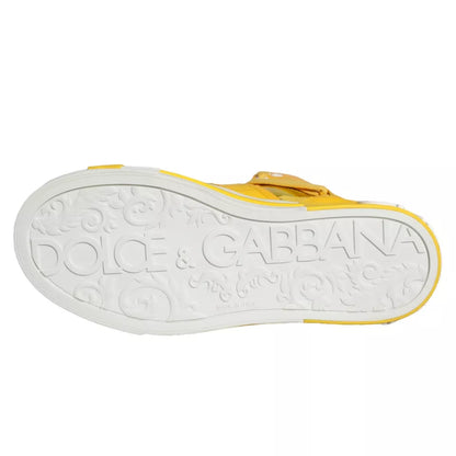 Dolce & Gabbana Yellow White Leather High Top Sneakers Shoes