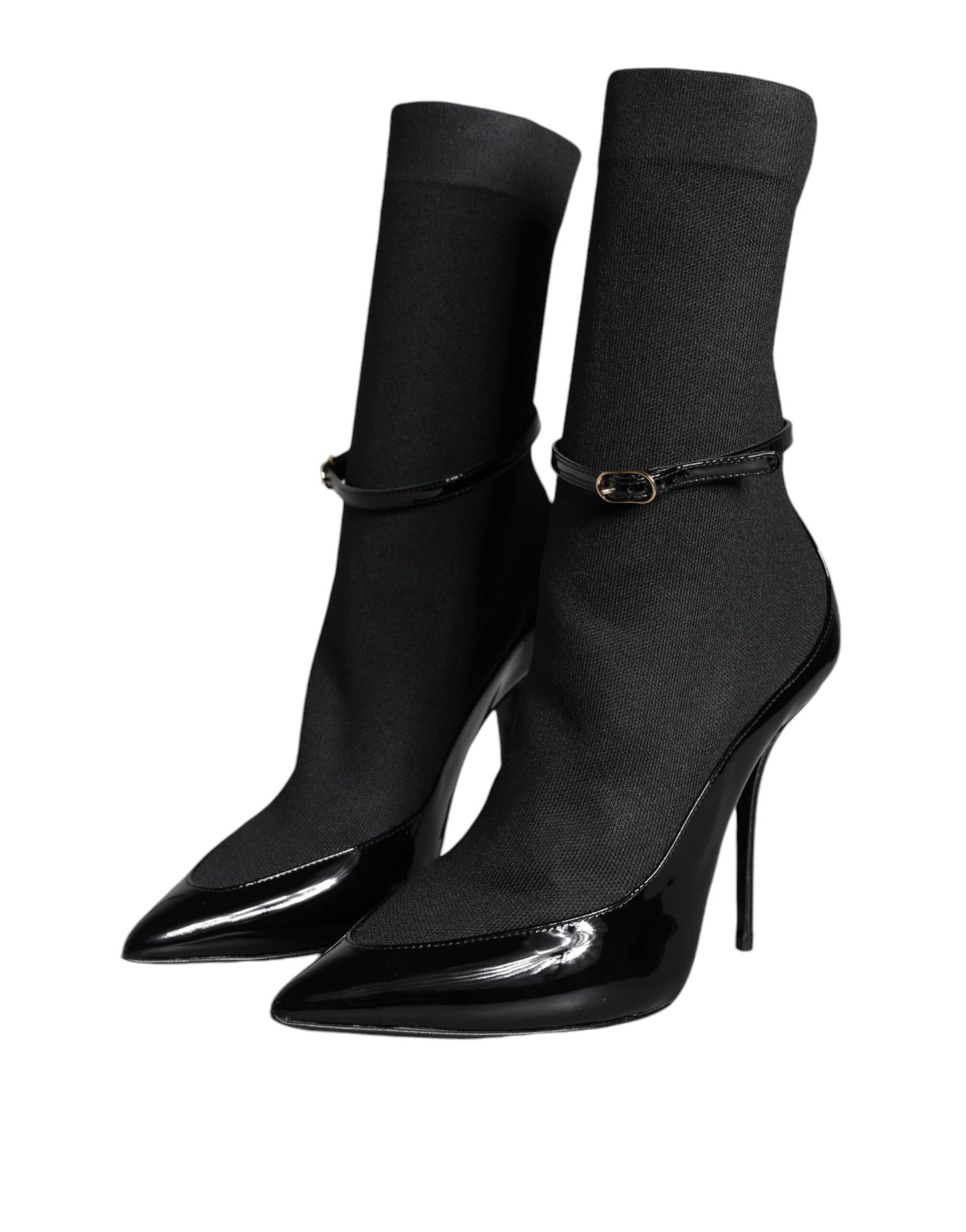 Dolce & Gabbana Black Leather Stilettos Booties Socks Shoes