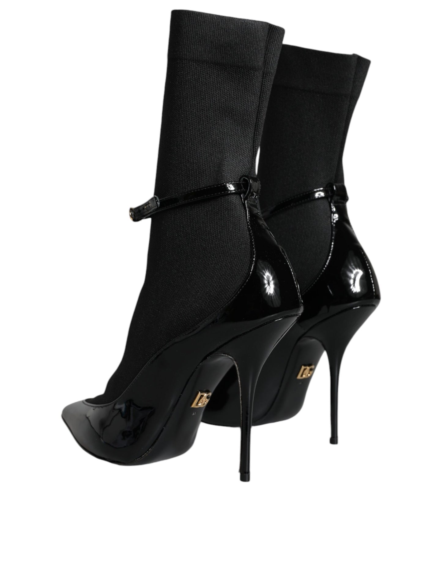 Dolce &amp; Gabbana Black Leather Stilettos Booties Socks Shoes