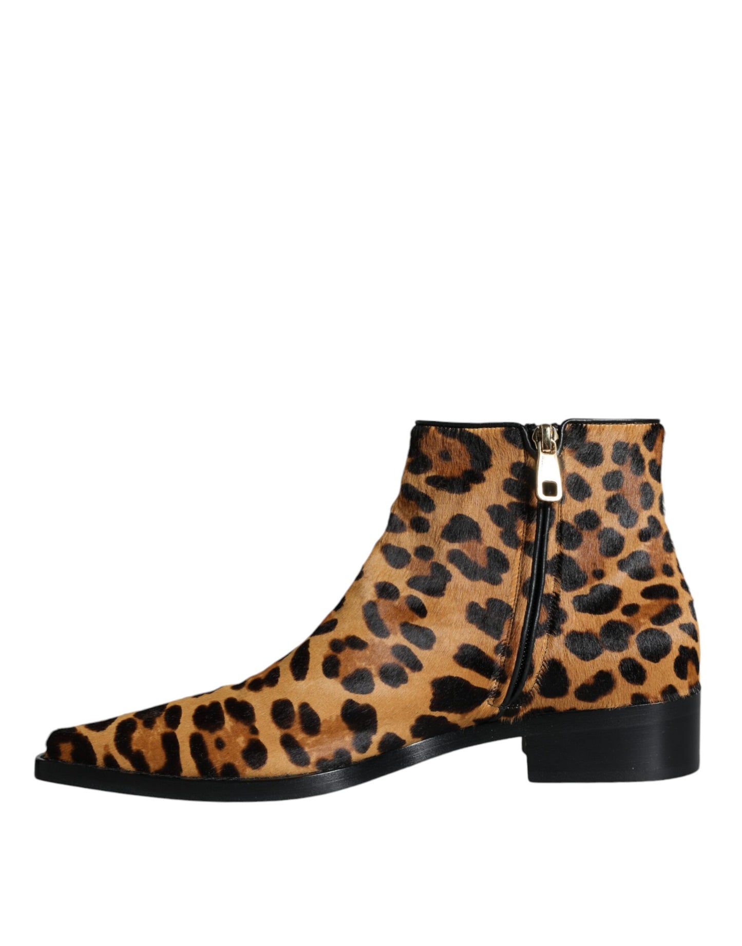 Dolce &amp; Gabbana Brown Leopard Calf Fur Ankle Boots Shoes