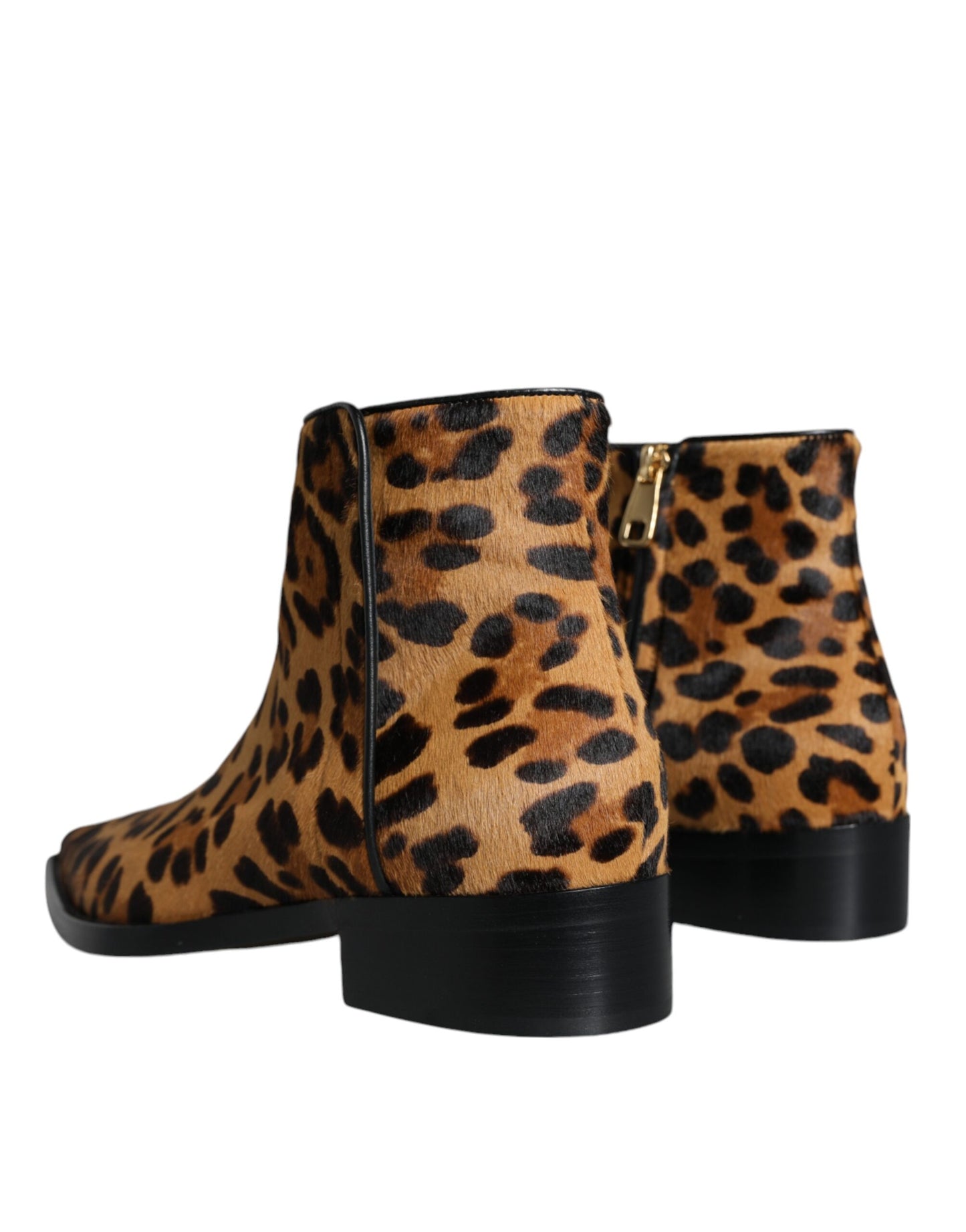 Dolce &amp; Gabbana Brown Leopard Calf Fur Ankle Boots Shoes