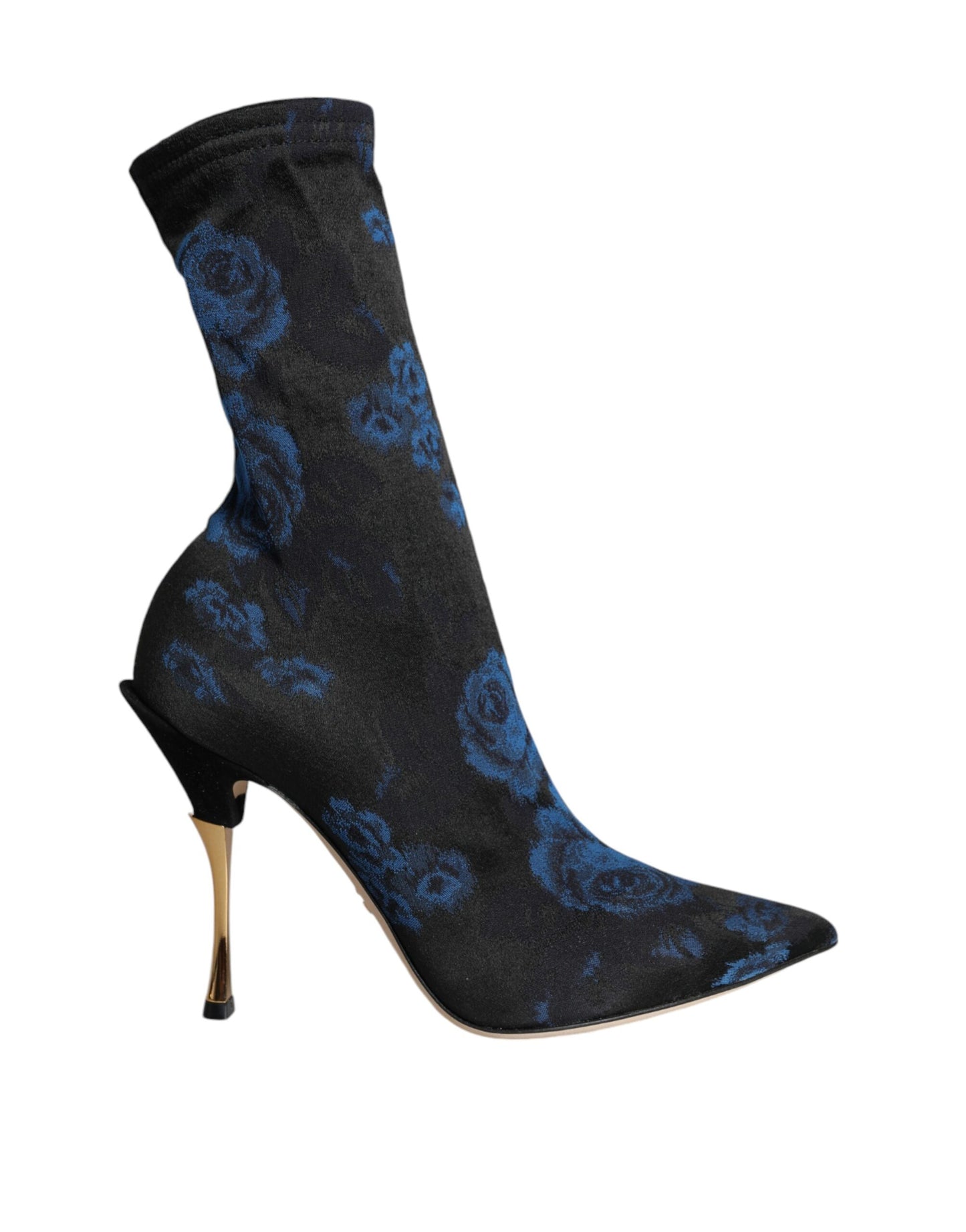 Dolce &amp; Gabbana Black Floral Stretch Mid Calf Boots Shoes