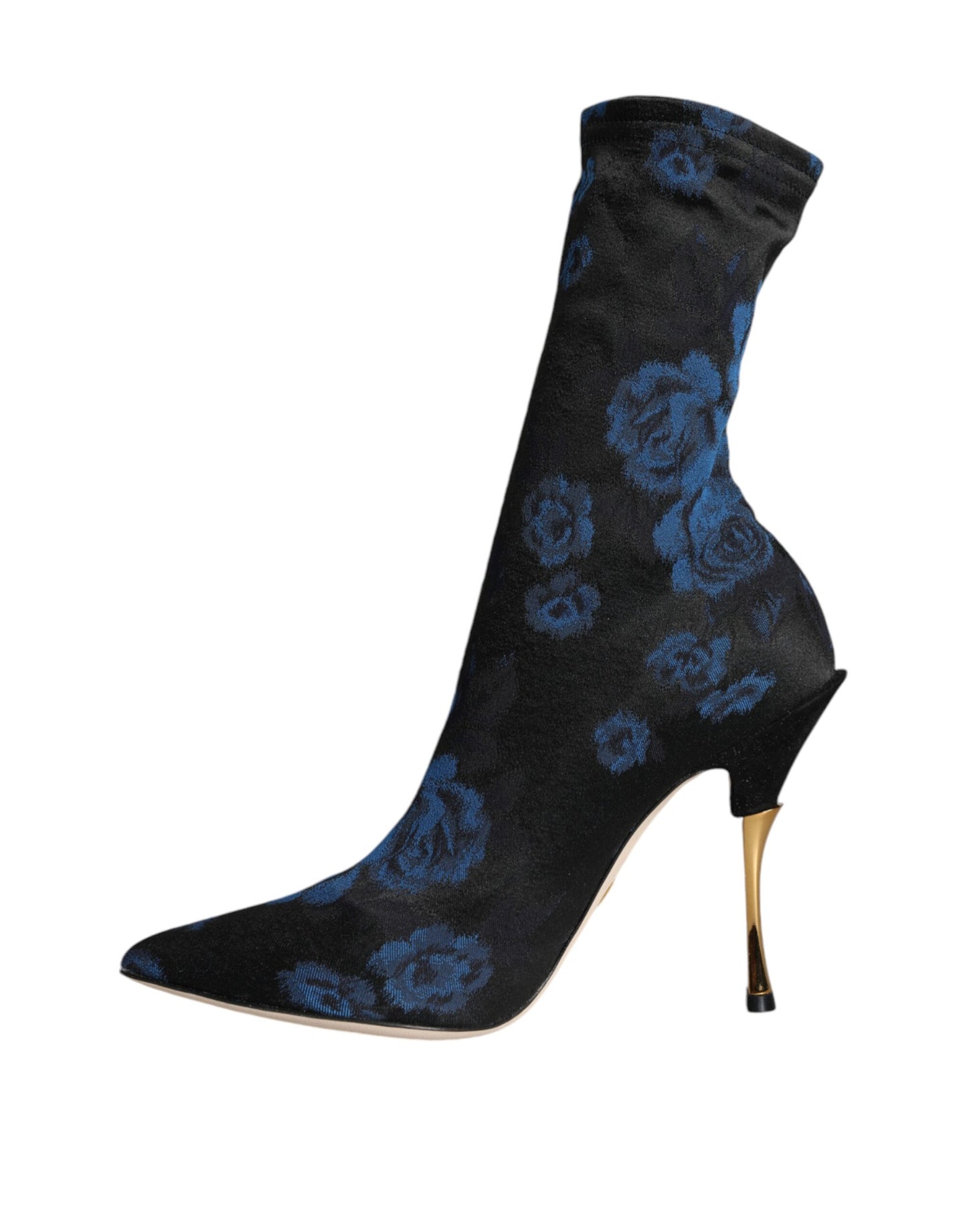 Dolce &amp; Gabbana Black Floral Stretch Mid Calf Boots Shoes