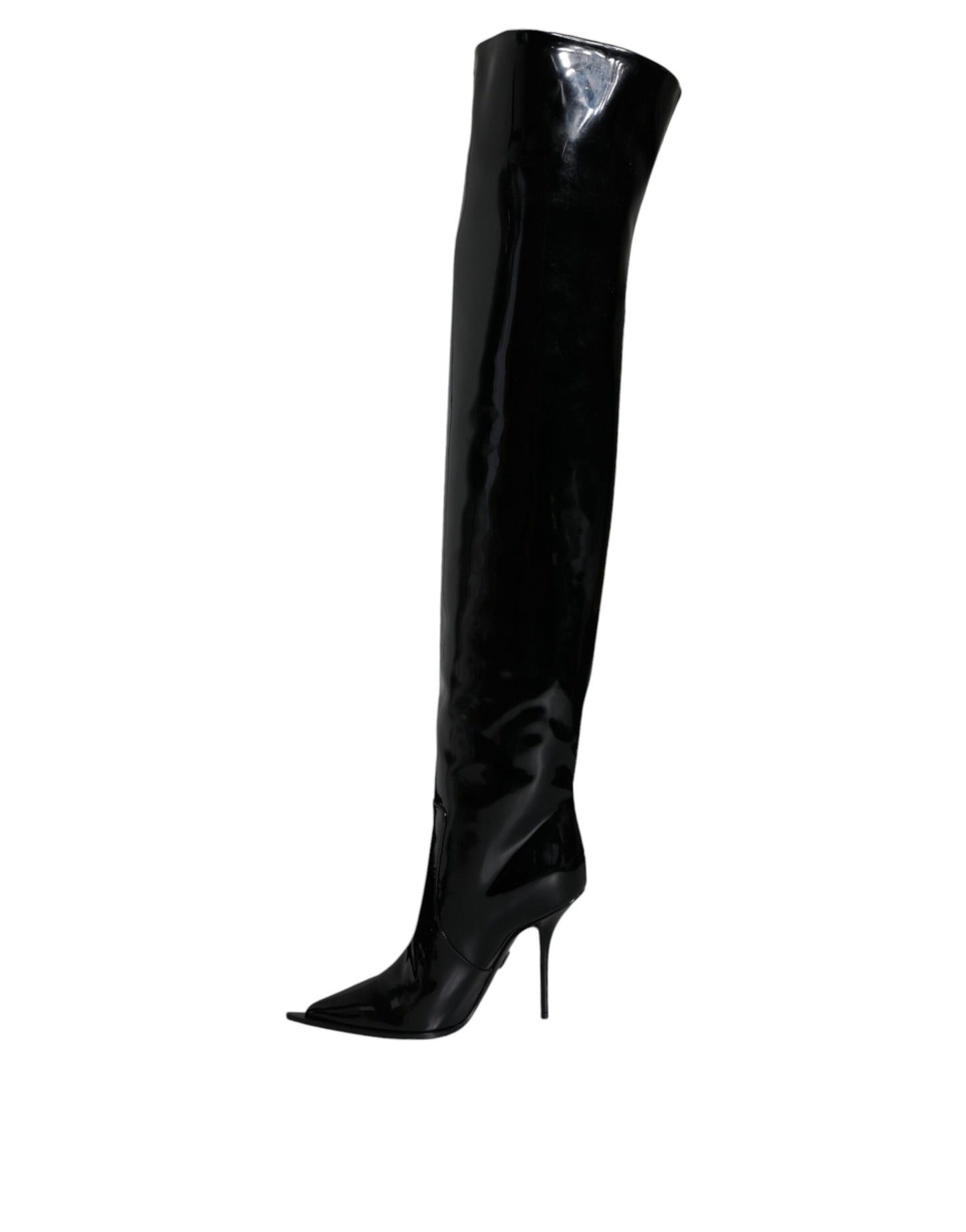 Dolce &amp; Gabbana Black Patent Leather Knee High Boots Shoes