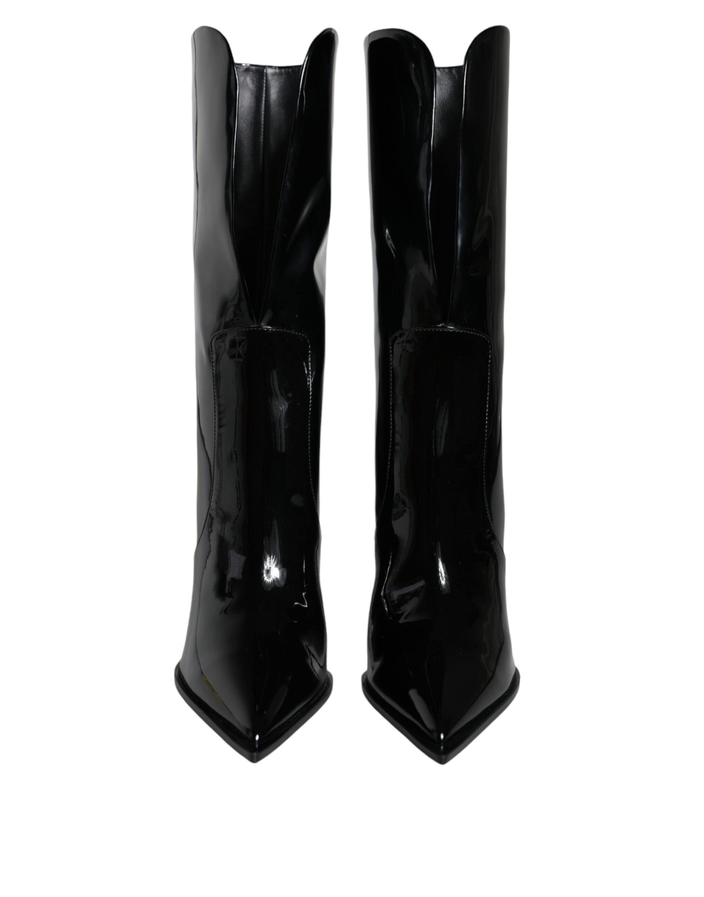 Dolce &amp; Gabbana Black Patent Leather Mid Calf Boots Shoes