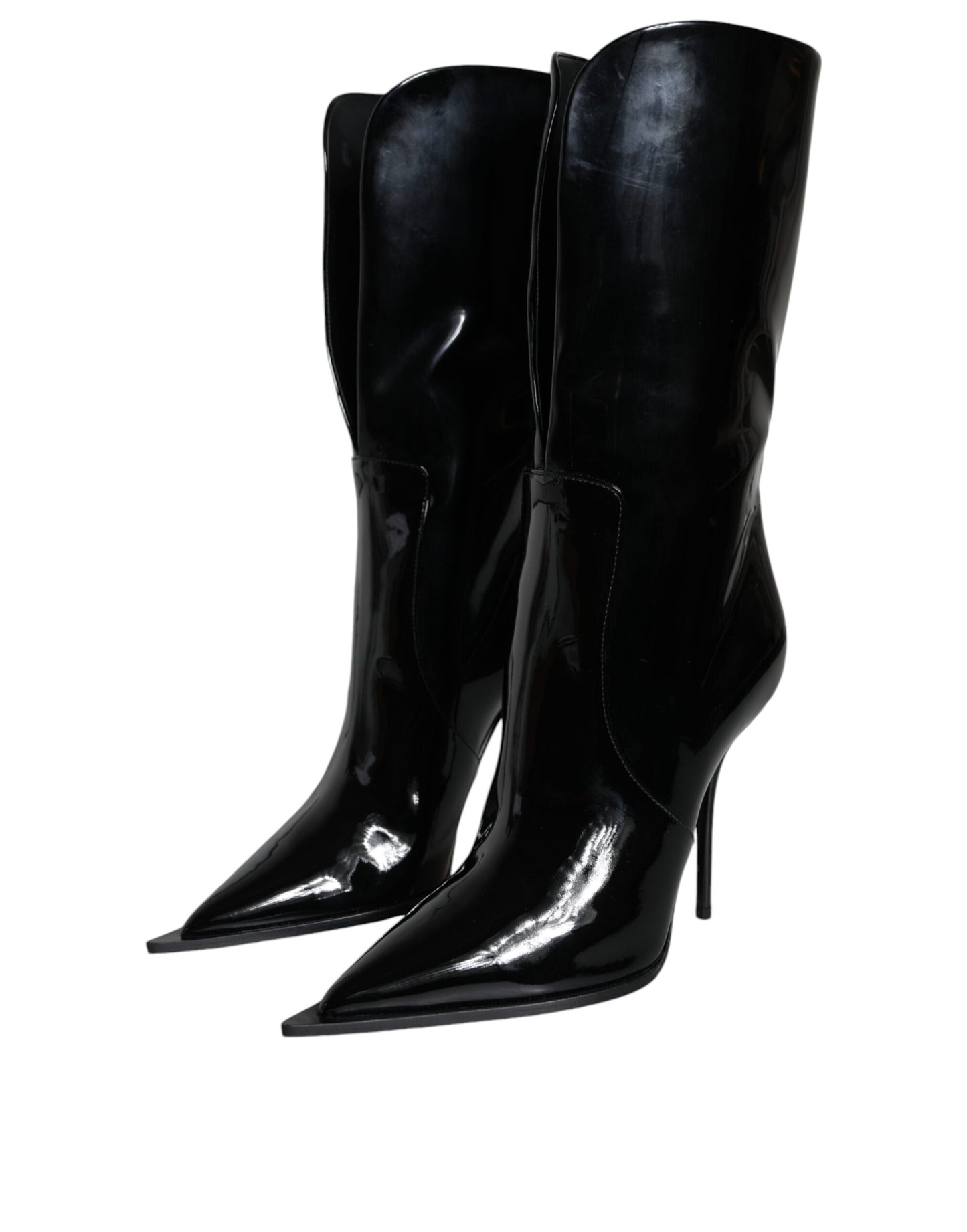 Dolce &amp; Gabbana Black Patent Leather Mid Calf Boots Shoes