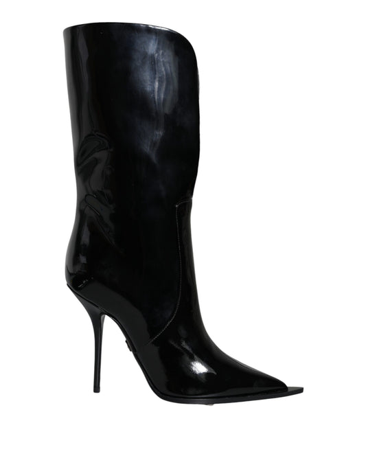 Dolce &amp; Gabbana Black Patent Leather Mid Calf Boots Shoes