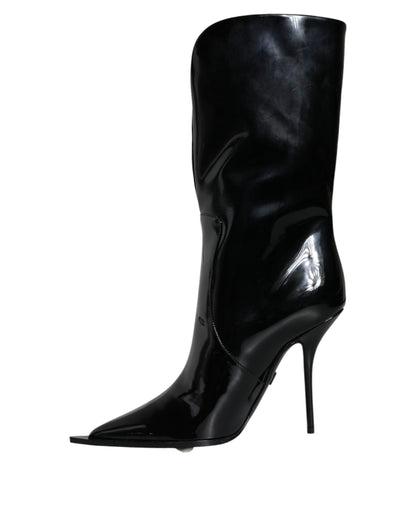 Dolce &amp; Gabbana Black Patent Leather Mid Calf Boots Shoes