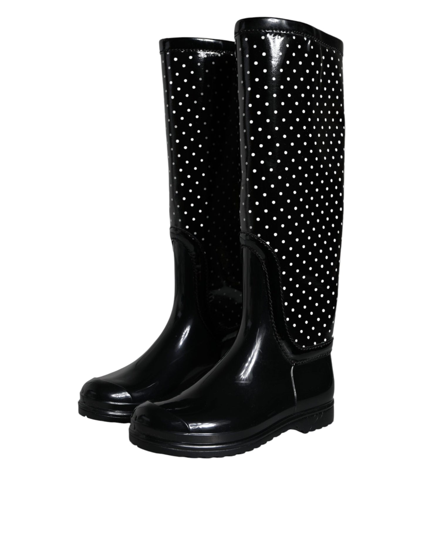 Dolce &amp; Gabbana Black Polka Dot Rubber Knee High Boots Shoes