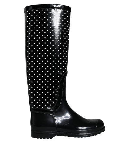 Dolce &amp; Gabbana Black Polka Dot Rubber Knee High Boots Shoes