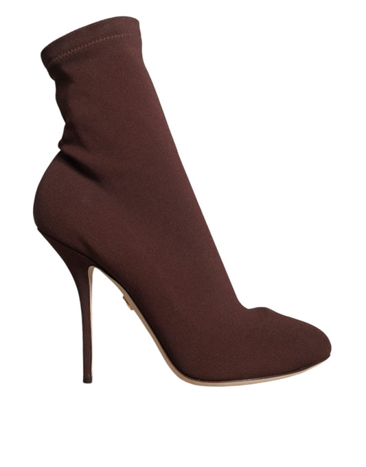 Dolce &amp; Gabbana Brown Stiletto Heels Socks Ankle Boots Shoes