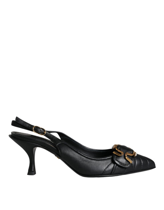 Dolce &amp; Gabbana Black Devotion Leather Heels Slingback Shoes