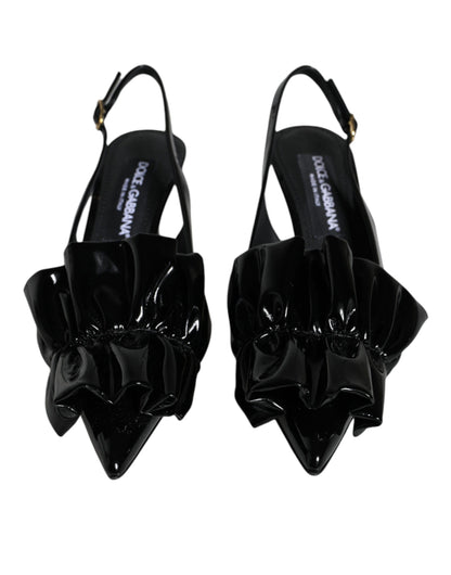 Dolce &amp; Gabbana Black Patent Leather Heels Slingback Shoes