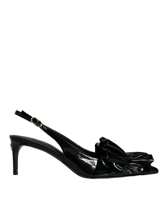 Dolce &amp; Gabbana Black Patent Leather Heels Slingback Shoes