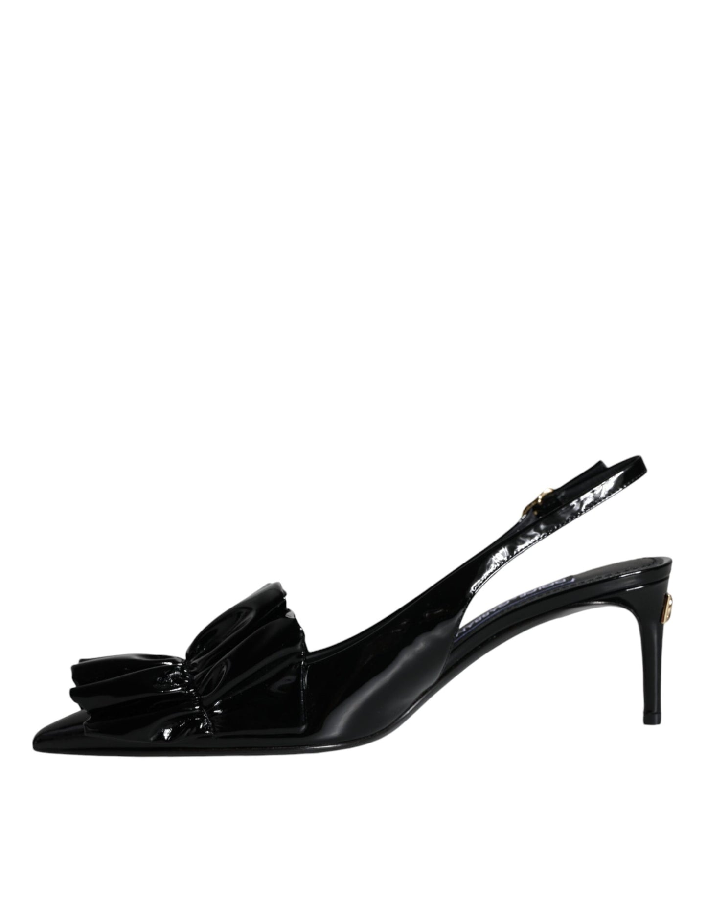 Dolce &amp; Gabbana Black Patent Leather Heels Slingback Shoes