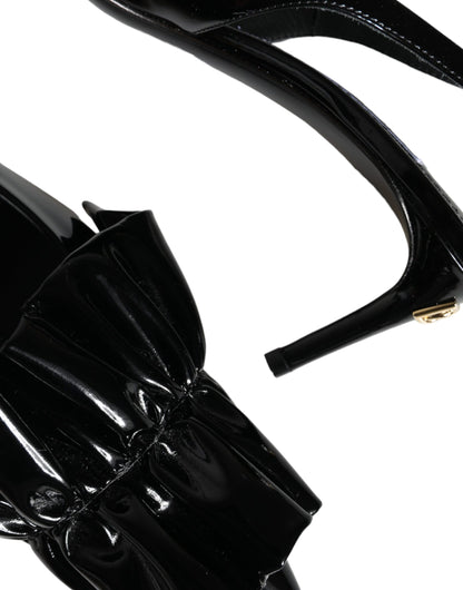 Dolce &amp; Gabbana Black Patent Leather Heels Slingback Shoes