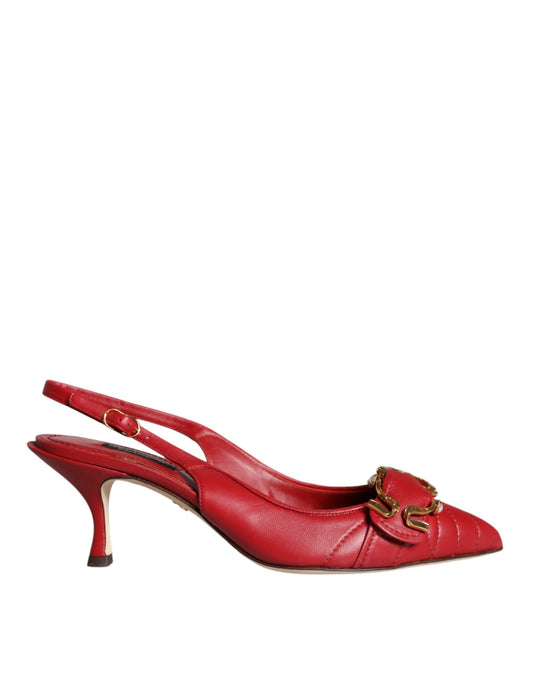 Dolce &amp; Gabbana Red Devotion Leather Heels Slingback Shoes