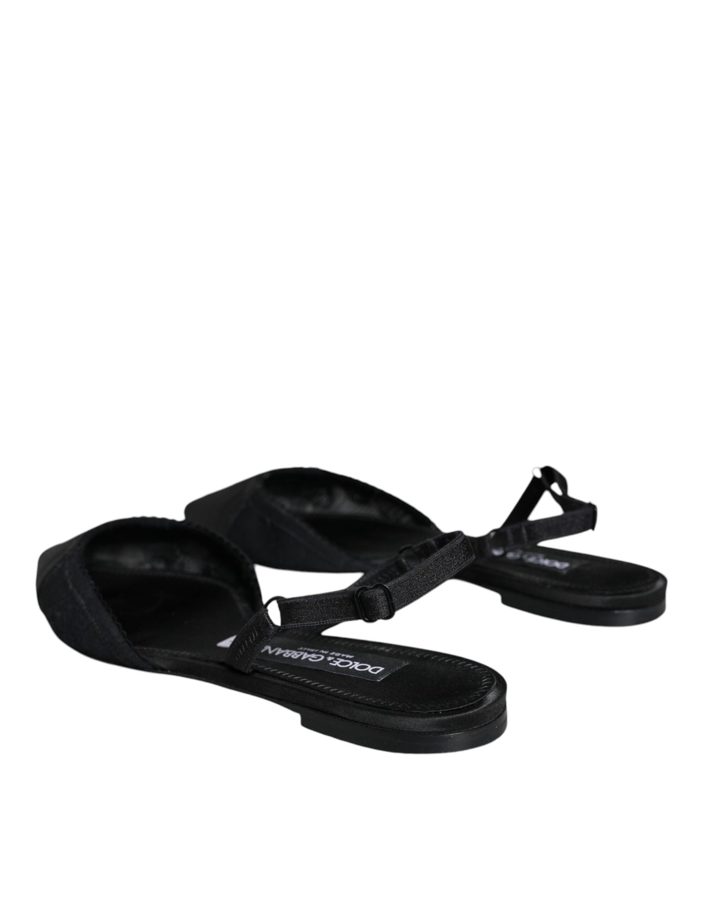 Dolce & Gabbana Black Satin Flats Slingback Sandals Shoes