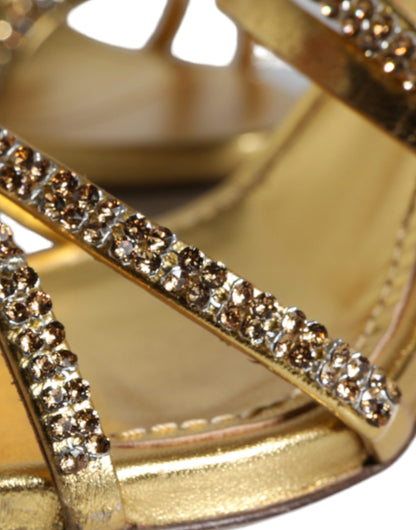 Dolce &amp; Gabbana Gold Crystals Keira Heels Sandals Shoes