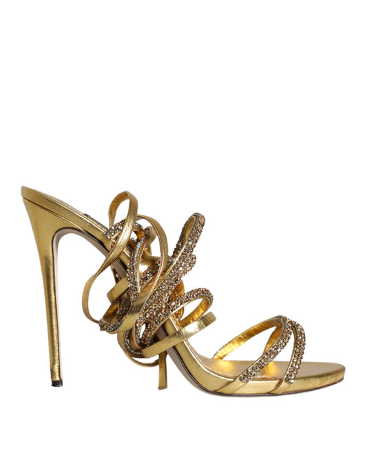 Dolce &amp; Gabbana Gold Crystals Keira Heels Sandals Shoes