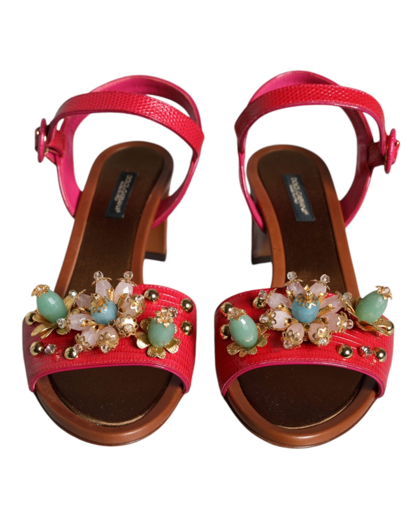 Dolce & Gabbana Fuchsia Leather Embellished Keira Sandals Shoes