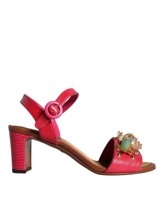 Dolce &amp; Gabbana Fuchsia Leather Embellished Keira Sandals Shoes