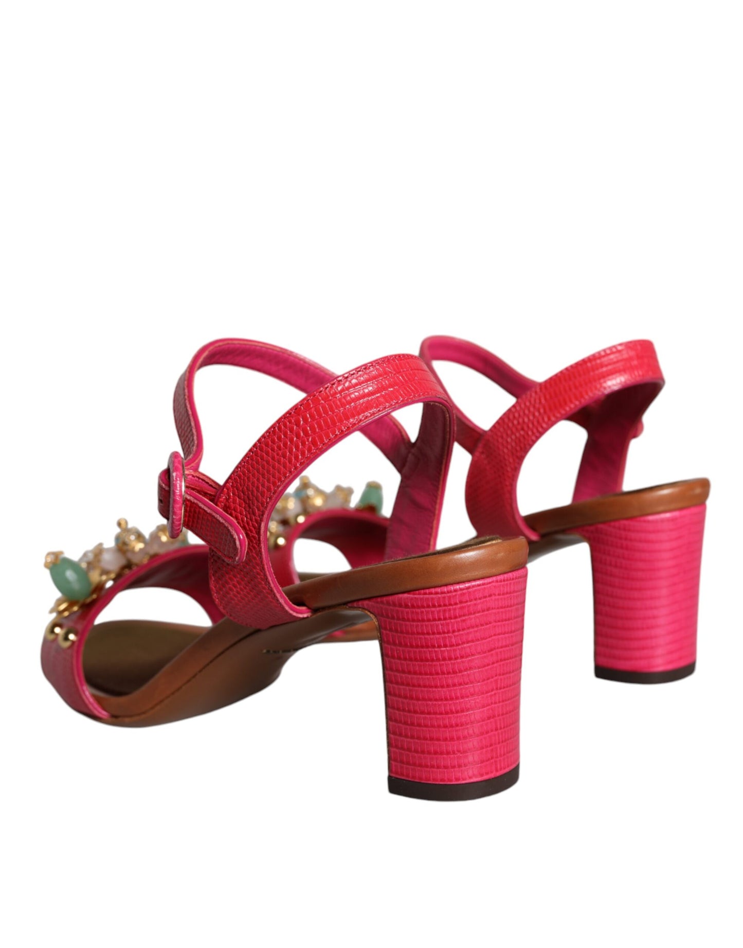 Dolce & Gabbana Fuchsia Leather Embellished Keira Sandals Shoes