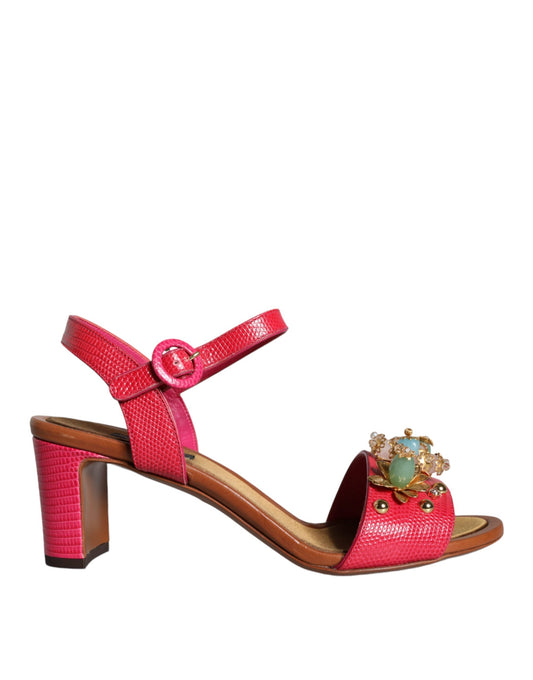 Dolce &amp; Gabbana Fuchsia Leather Embellished Keira Sandals Shoes