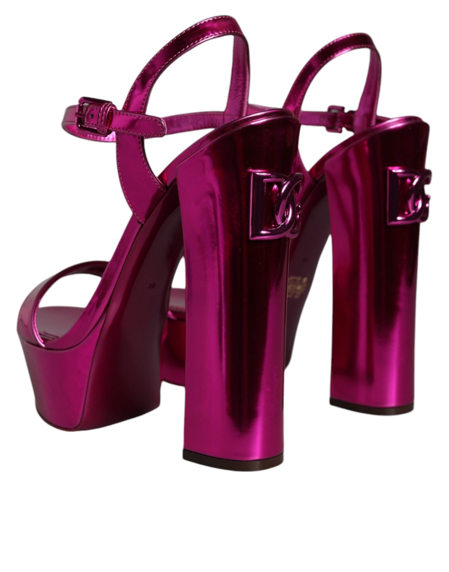 Dolce &amp; Gabbana Fuchsia Leather Platform Logo Keira Sandals Shoes