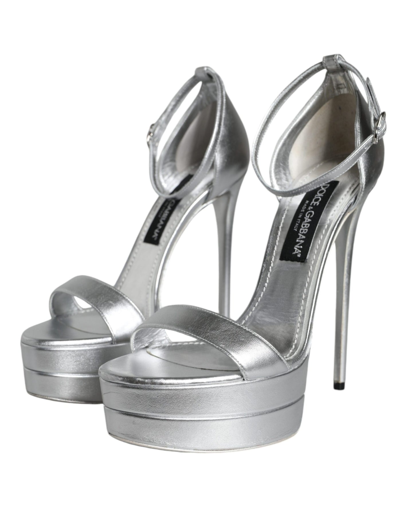 Dolce & Gabbana Silver Leather Platform Keira Sandals Shoes