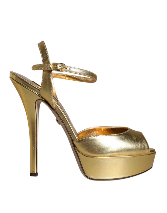 Dolce &amp; Gabbana Gold Bette Leather Heels Sandals Shoes