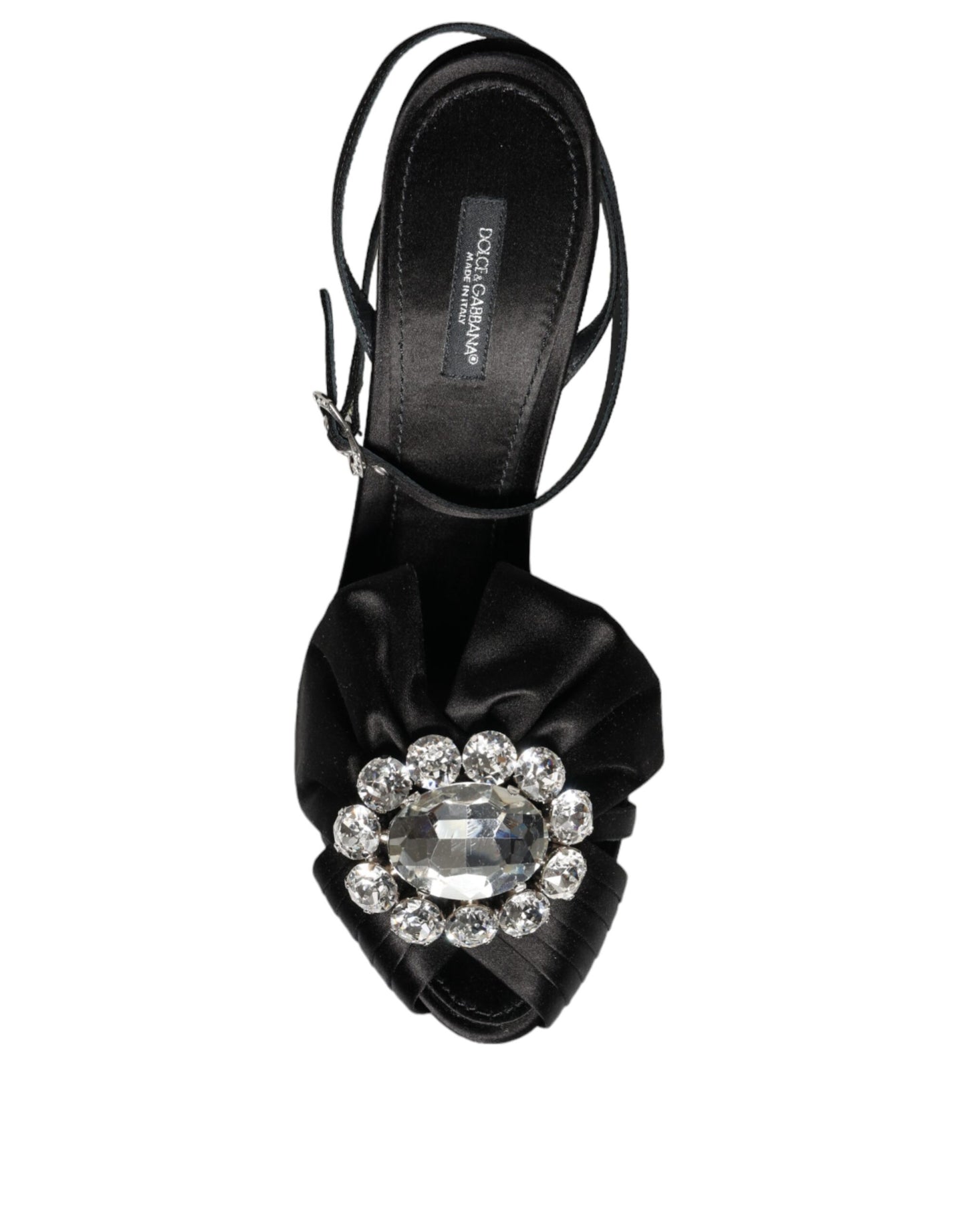 Dolce &amp; Gabbana Black Crystal Ankle Strap Sandals Shoes